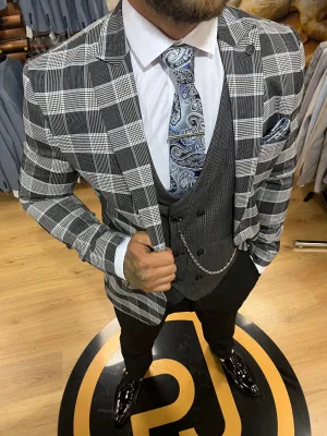 Zlatan - Black/Blue/Grey 3 Piece Suit